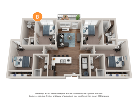 Floor plan for 4 beds, 4 baths, 190 sqft